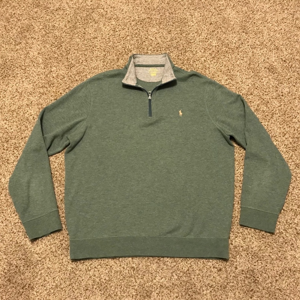 Polo Ralph Lauren Mens 1/4 Quarter Zip Pullover Shirt L Green Gray Heather L